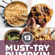 Pumpkin recipes in bowls and pans.