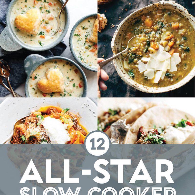 Slow cooker recipes in a collage.