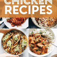 Healthy chicken recipes in a collage.