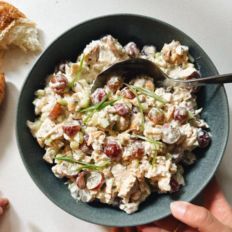 Chicken salad in a bowl.