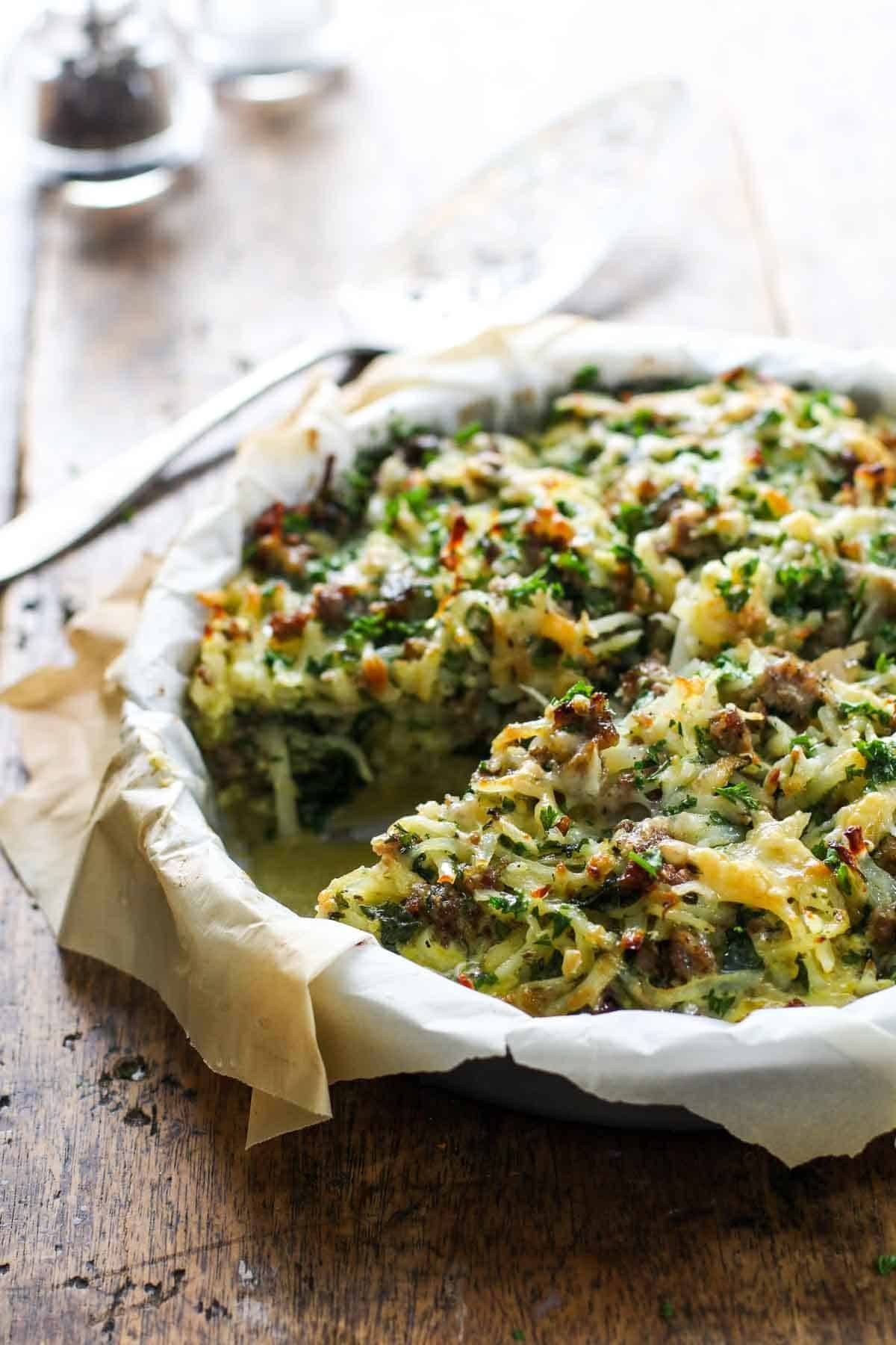 Six Ingredient Sausage Potato Pie.