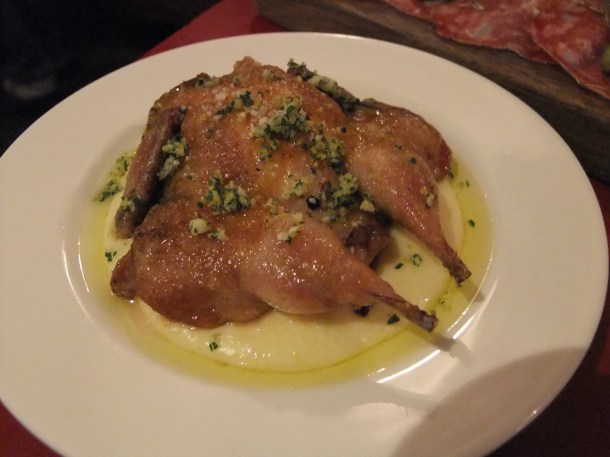 Spatchcocked quail with polenta