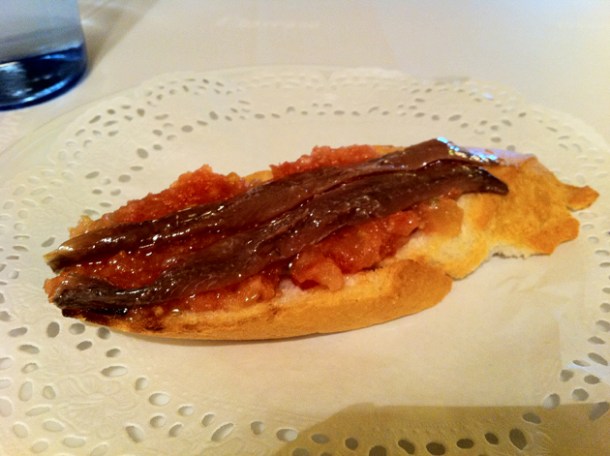 anchovies and tomatoes on toast at La Barraca