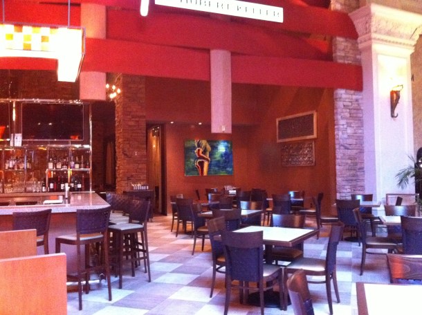 the forward facing lobby of tables at Fleur