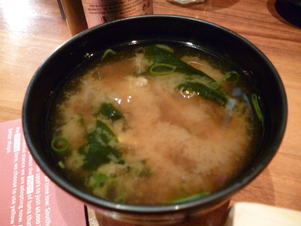 sardine and ginger miso soup at Moshi Moshi