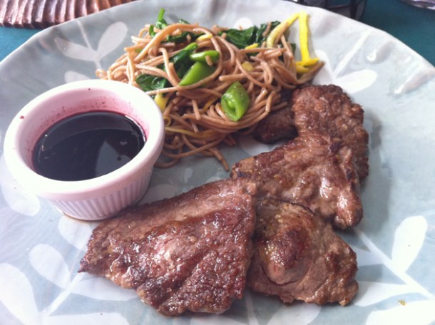 zebra meat with port sauce and soba noodles at Archipelago