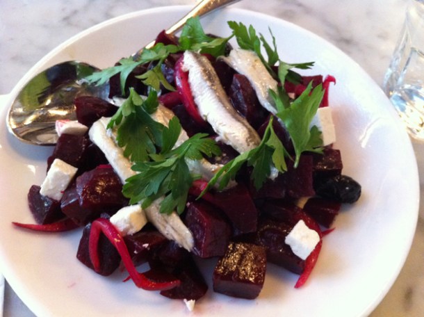 beetroot, white anchovies and ricotta salad at Motorino beetroot, white anchovies and ricotta salad at motorino