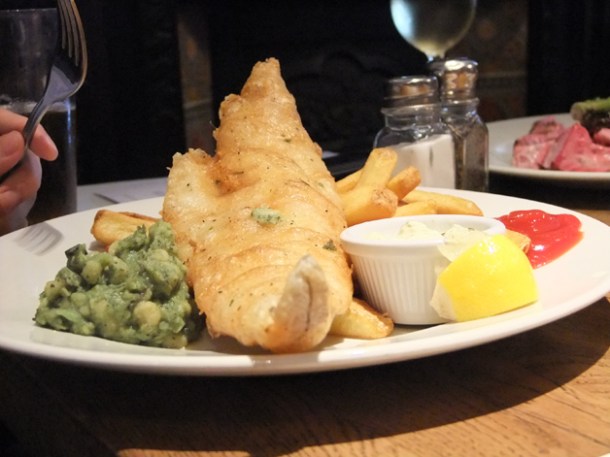beer battered fish and chips at The Crown and Sceptre beer battered fish and chips at the crown and sceptre