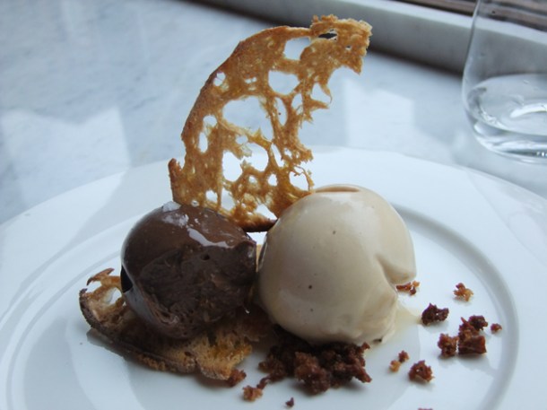 chocolate on toast with hazelnut ice cream at Pizarro chocolate on toast with hazlenut ice cream at pizarro
