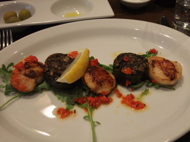 scallops and black pudding at About Thyme scallops and black pudding at about thyme