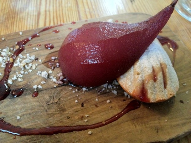 poached pear and marmalade cake at Harwood Arms poached pear and marmalade cake at harwood arms