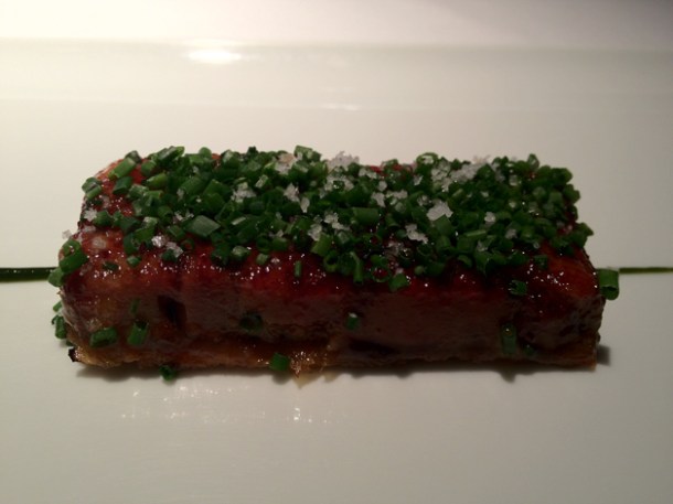caramelised foie gras terrine at Cinc Sentits caramelised foie gras terrine at cinc sentits