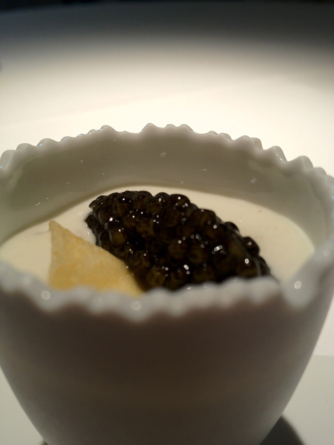 caviar in sturgeon foam at Cinc Sentits caviar in sturgeon foam at cinc sentits