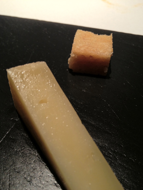 firm cow's milk cheese with almond cake at Cinc Sentits firm cow's milk cheese with almond cake at cinc sentits