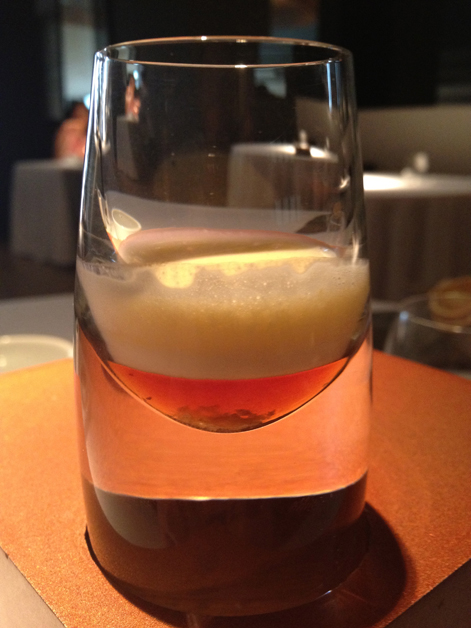 maple syrup, cream and cava foam aperitif at Cinc Sentits maple syrup, cream and cava foam aperitif at cinc sentits