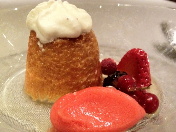 rum baba with red fruits at Sauc rum baba with red fruits at saüc