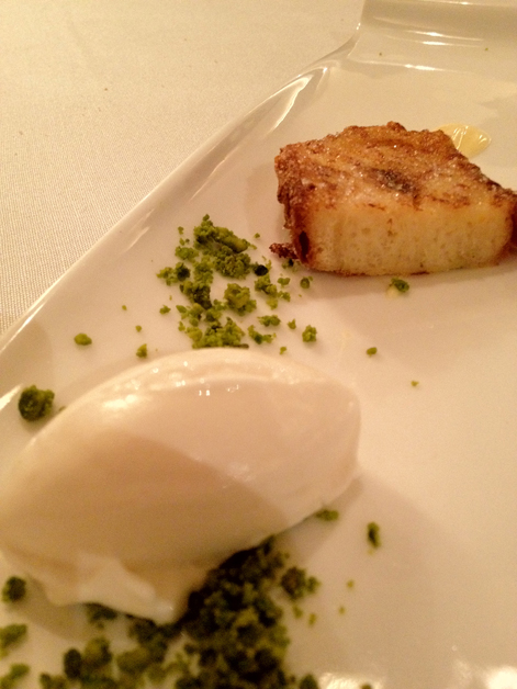 torrija with lemon and cheese ice cream at Manairó torrija with lemon and cheese ice cream at manairo