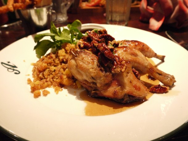 spatchcock chicken with pecans and cornbread stuffing at All Star Lanes Bayswater spatchcock chicken with pecans and cornbread stuffing at all star lanes bayswater