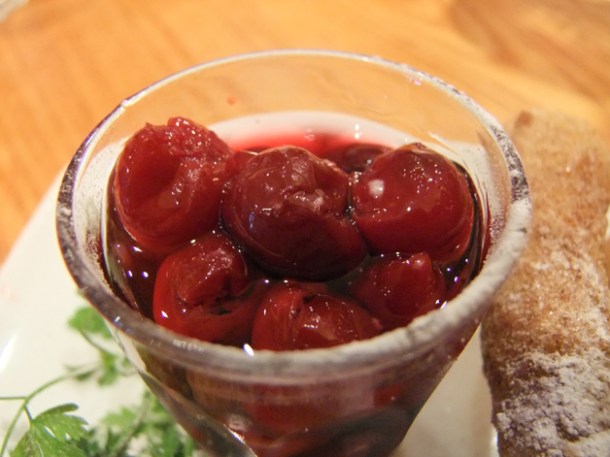 vodka soaked cherries accompanying the churros at Terre a Terre vodka soaked cherries accompanying the churros at terre a terre