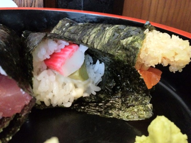 fish stick temaki and tempura-salmon temaki at Ten Ten Tei fish stick temaki and tempura-salmon temaki at ten ten tei