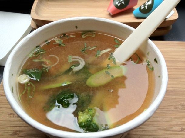seasonal miso soup at Yoobi vegetable miso soup at yoobi