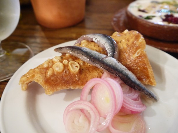 anchovies and pork scratchings at copita