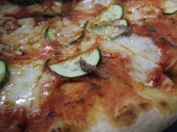 close up of anchovies and courgettes Pizza Pilgrims close up of anchovies and zucchini pizza pilgrims