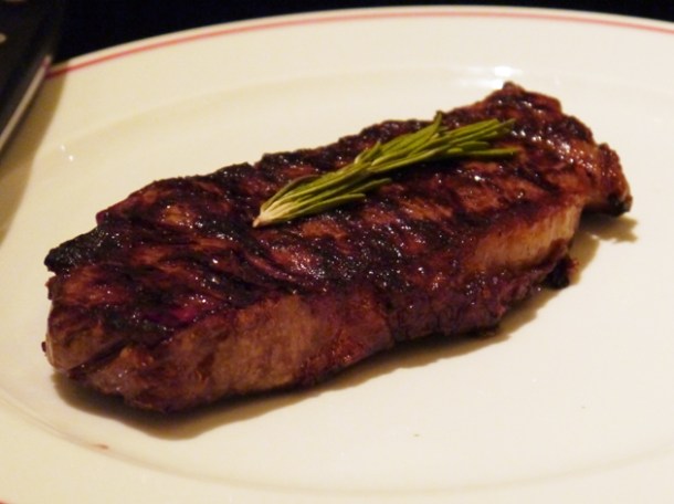 Omaha New York Strip steak medium rare at MASH omaha new york Strip steak medium rare at mash