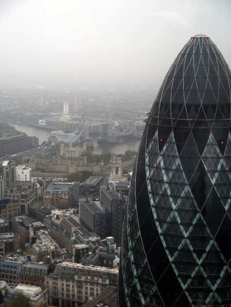 view of tower bridge and 30 st mary axe from duck and waffle