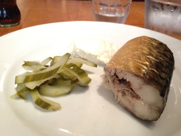 smoked mackerel with pickled cucumber and horseradish at great queen street