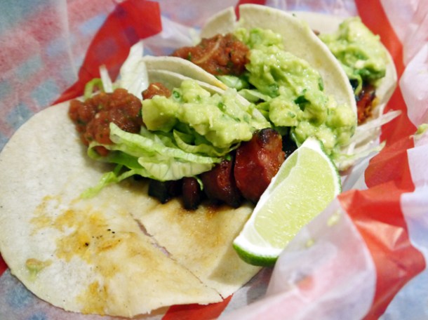 chorizo tacos at el camion