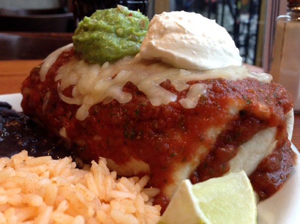 chicken burrito at la perla