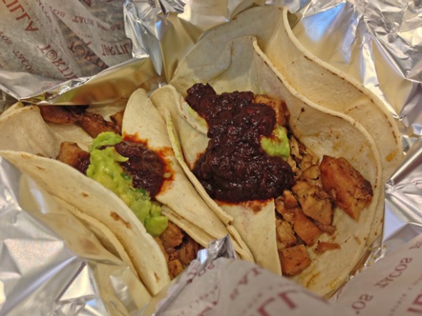 chicken tacos at tortilla