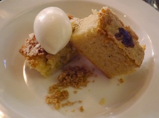 almond tart with yoghurt ice cream at pizarro