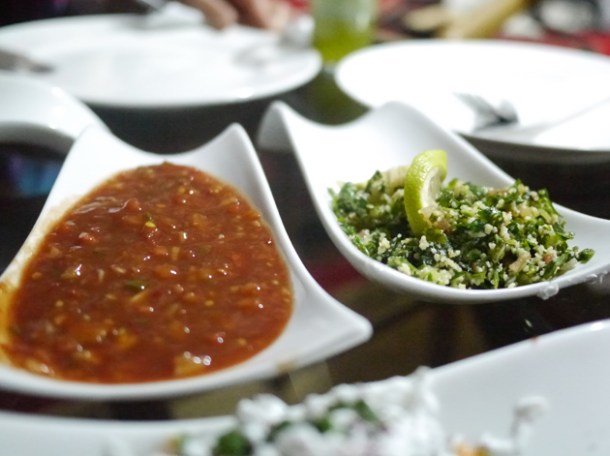 chopped parsley and tabbouleh salad and salsa at deeritna