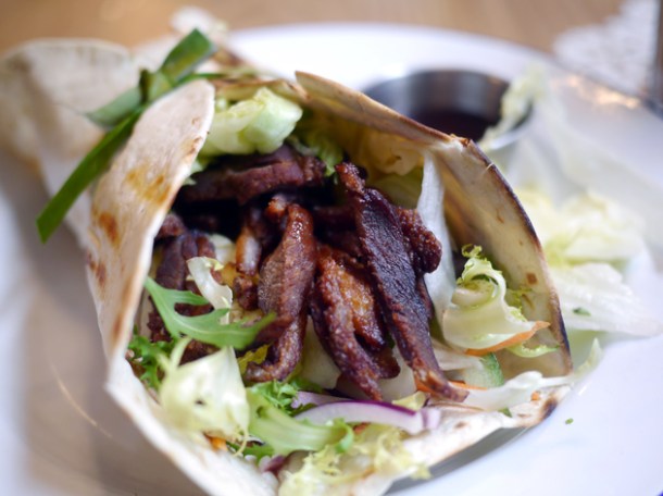 crispy duck wrap at rosa's cafe carnaby street
