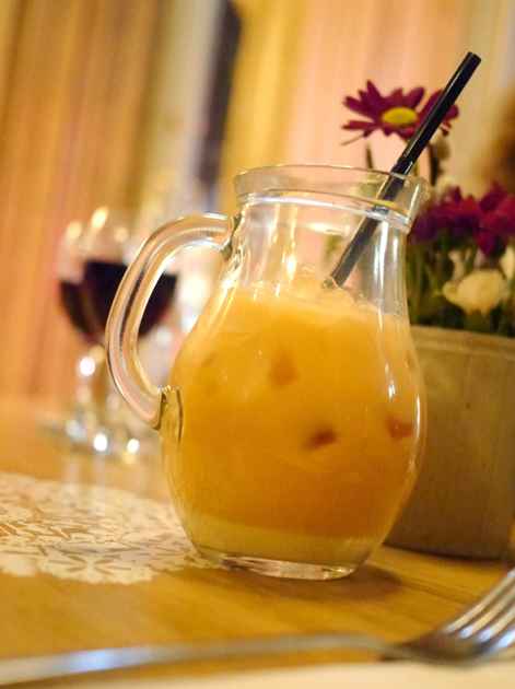 jug of thai milk iced coffee at rosa's cafe carnaby street