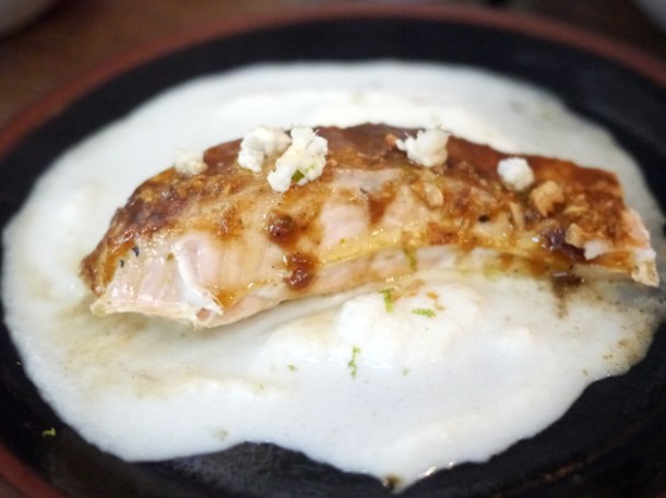 trout with almond puree and pickled cauliflower at iberica marylebone