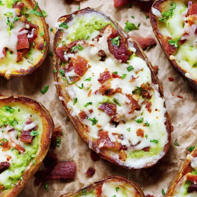 Cheesy Bacon and Kale Potato Skins