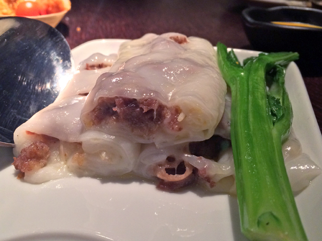 beef and enoki cheung fun at plum valley