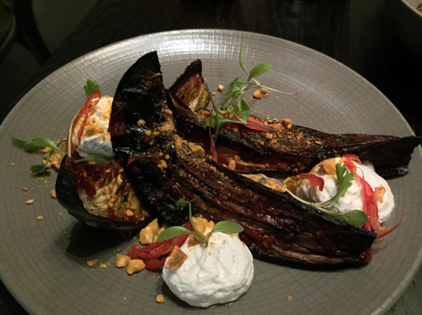 aubergine with peanuts and coconut yoghurt at tredwells