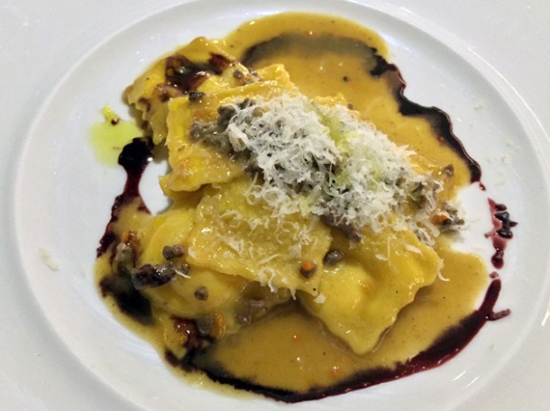 duck ragout ravioli at all'oro rome