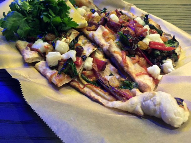 swiss chard, sultana and feta pide at babaji pide