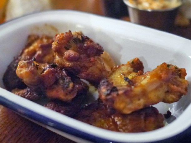 sriracha chicken wings at ruby jean's diner at the royal george