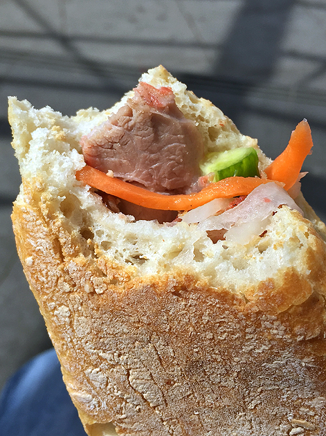 barbecue pork banh mi at carrots and daikon