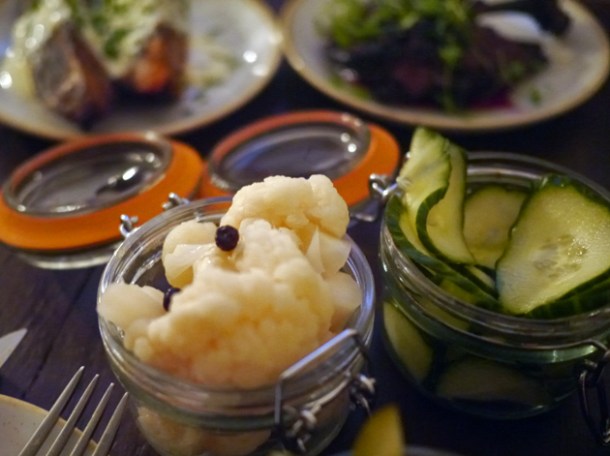 pickled cauliflower and cucumbers at rök
