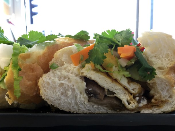 tofu and mushroom banh mi at oi hanoi