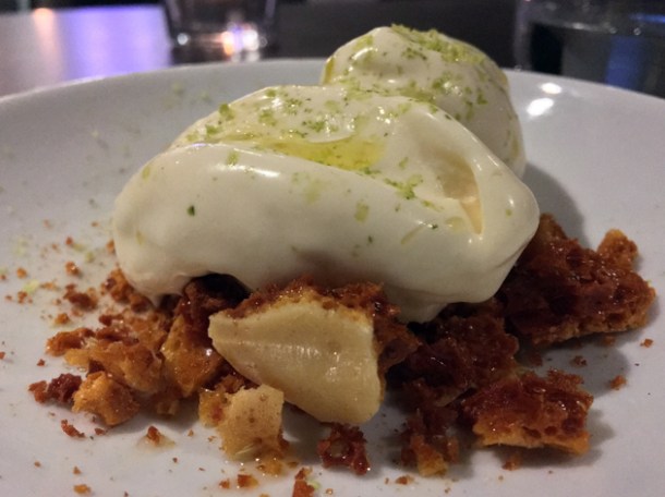 honey and olive oil gelato with honeycomb at osteria barbican