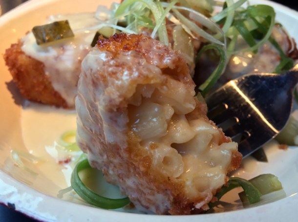fried macaroni and cheese fritters at bukowski grill soho