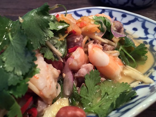 prawn, pork and white turmeric salad at som saa spitalfields